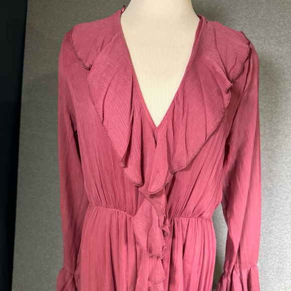 Women’s Zara NWT Ruffled Georgette Midi Lined Dress Slit In From Hem To Knee - Picture 8 of 12